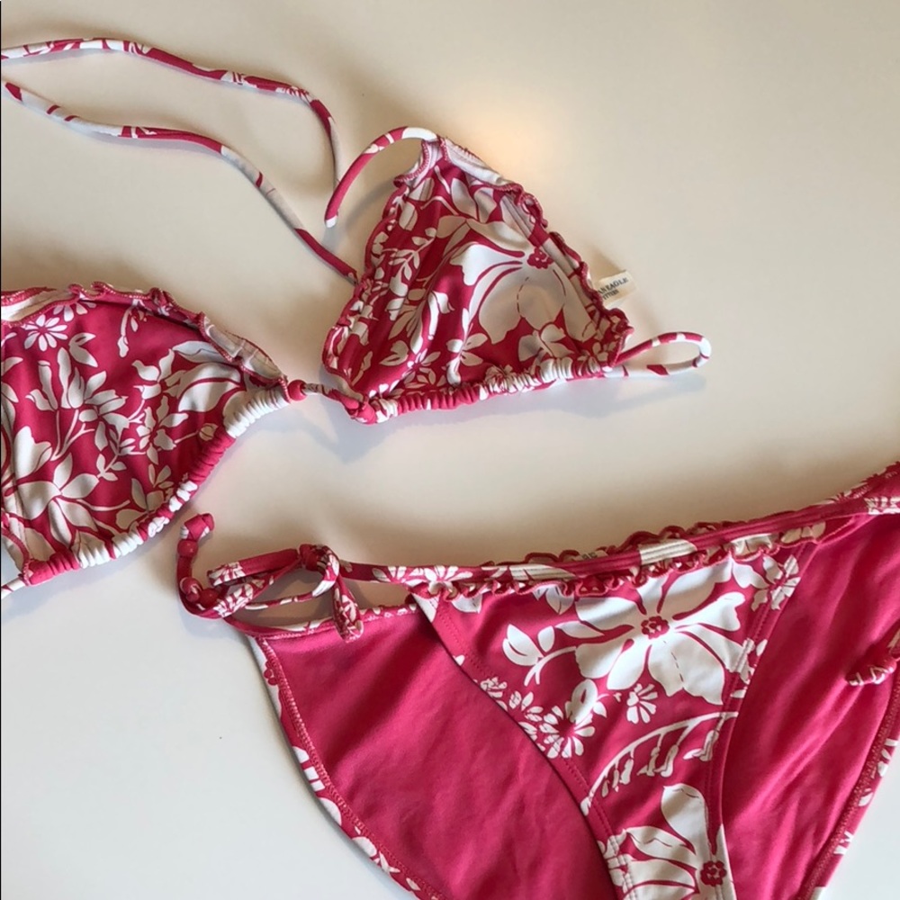 American Eagle White Flower Printed Bikini, M/M